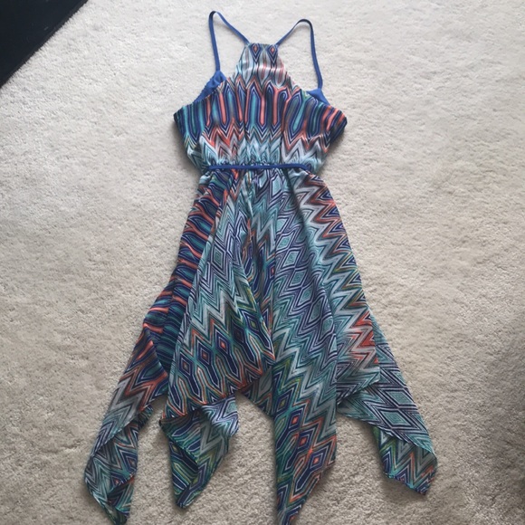 My Michelle Sundress with Handkerchief Hem Royal & Aqua Blue - Picture 8 of 12